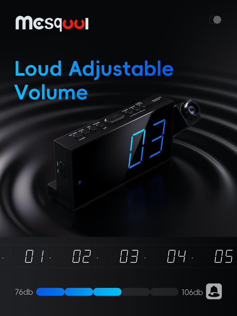 Mesqool Digital Projection Alarm Clocks for Bedrooms - Large LED Display, 180Â° Rotatable Projector, 5-Level Dimmer,USB Charger,Battery Backup,Loud Dual Alarms for Kids Elderly,Heavy Sleepers,Snooze,12/24H,DST - Image 5